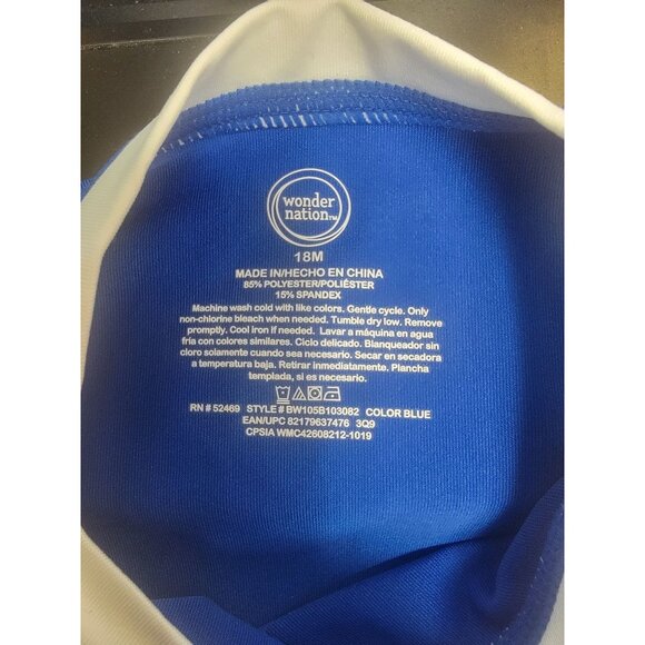 Wonder Nation Toddler Boys Blue & White Short Sleeve Rash Guard Swim Shirt Size - Picture 2 of 3